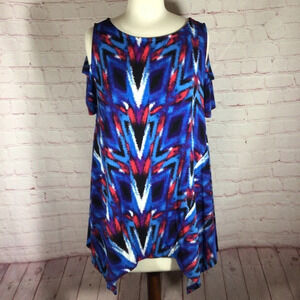 Rafaella Colorful Cold Shoulder Short Sleeve Top - Size Small